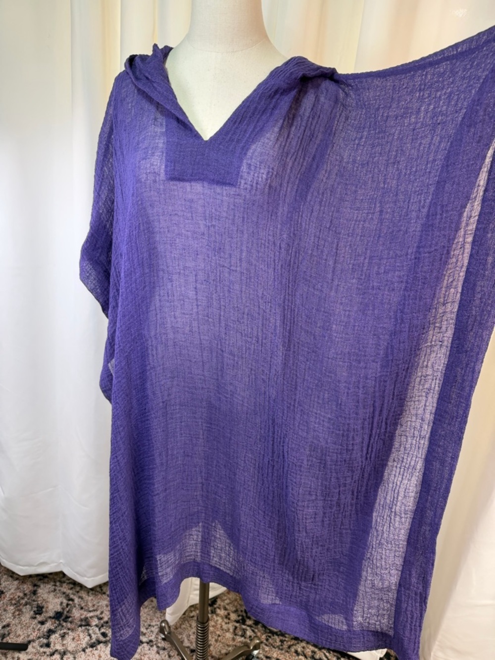 NWT Lisa Marie Fernandez ‘Oversized Crinkled Linen-Blend Gauze Poncho’ in Purple - Picture 16 of 16